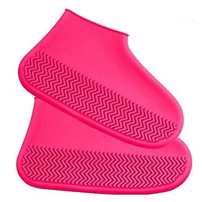 Waterproof Shoes Covers Silicone Reusable Wear-Resistant Anti-Slip Overshoe Foldable Galoshes Shoe Protectors Rain Boots for Men Women Kids (Small, Pink)