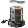 SUPERDANNY Power Strip Tower with 15W Wireless Charger, 6.5Ft Retractable Extension Cord, 1050J Surge Protector, Desktop Charging Station with 8 Outlets 4 USB Ports(2 USB C) for Home, Office, Garage view 1