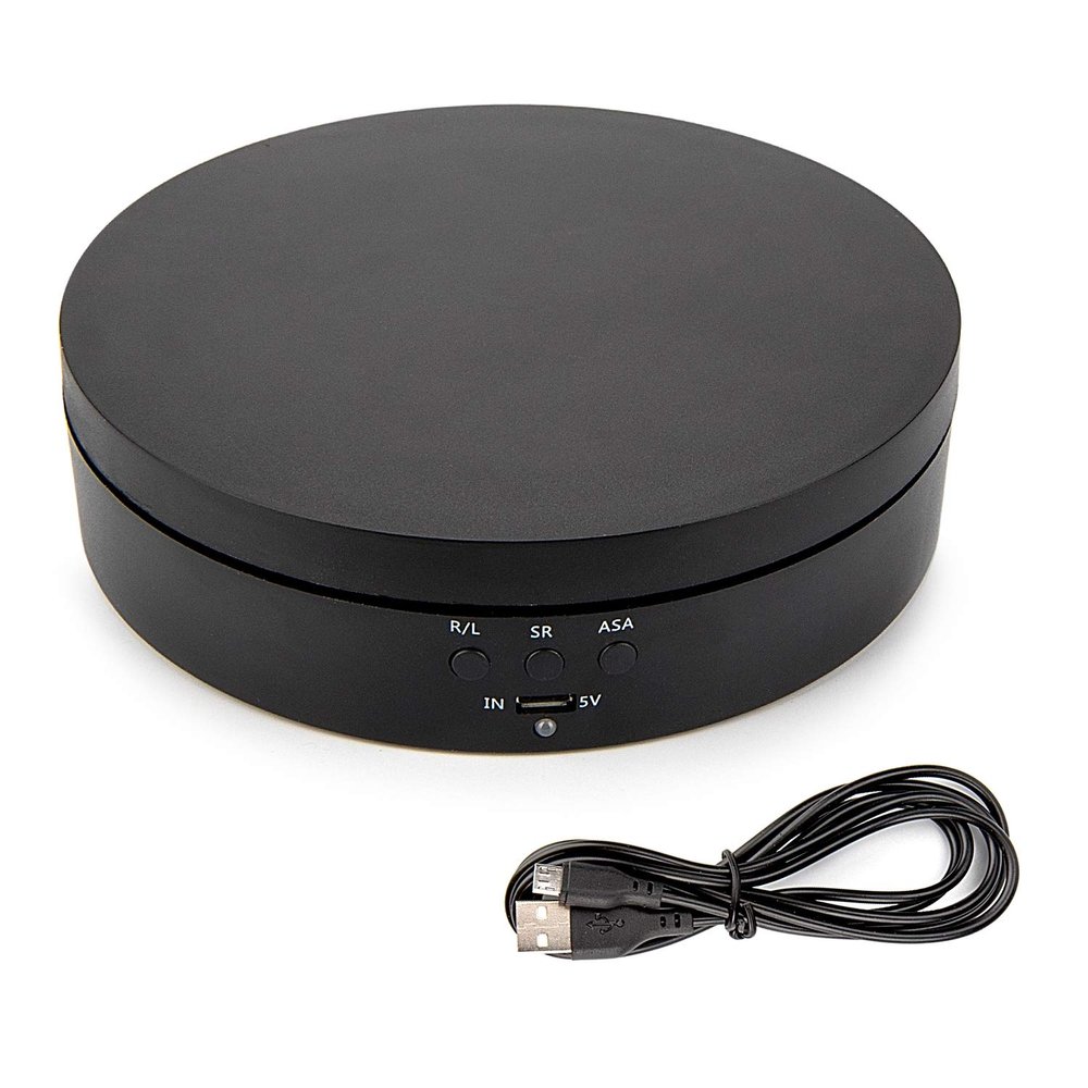 Leadleds 360 Degree Turntable Display Stand, 3 Speeds Electric Rotating Display Stand for Photography Video Shooting Props Jewelry (Black)