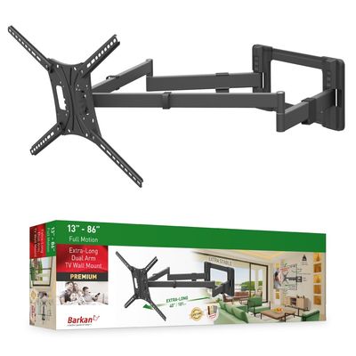 Barkan 40'' Long TV Wall Mount, 13-83 inch Dual Arm Full Motion Articulating - 4 Movement Flat/Curved Screen Bracket, Holds up to 110lbs, Extra Stable, Fits LED OLED LCD