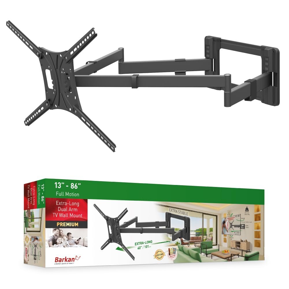 Barkan 40'' Long TV Wall Mount, 13-83 inch Dual Arm Full Motion Articulating - 4 Movement Flat/Curved Screen Bracket, Holds up to 110lbs, Extra Stable, Fits LED OLED LCD