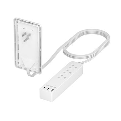 LIDER Outlet Extender with 3 Receptacles, 21W USB Type-A, and 2 USB Type-C, USB Port, Ultra-Thin Wall Plate Plug with Cord Extender, 3-Outlet Power Strip, Flat-Face, ETL-Listed, 3ft Cord, White