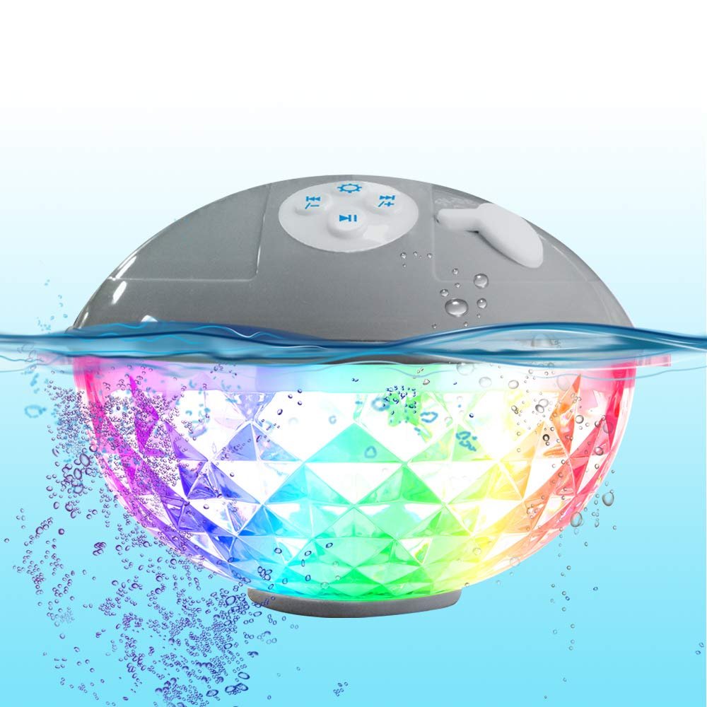 Blufree Floating Pool Speakers with Colorful Lights, IP68 Waterproof Bluetooth Speaker for Pool, Crystal Clear Sound Hot Tub Speaker for Pool, Spa and Outdoor