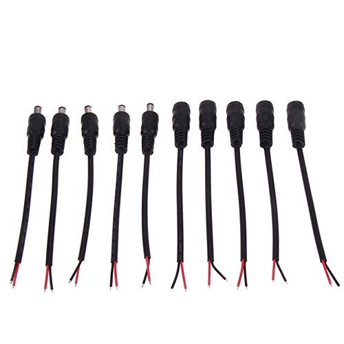 Davitu Electrical Equipments Supplies - 5Pair 12V DC Connectors Male Female 2.1mm x 5.5mm Power Pigtails Adapter Plug jack Wire cable for CCTV Security Camera LED Strip