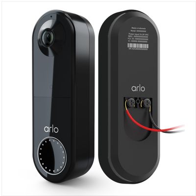 Arlo Essential Wired Video Doorbell - HD Video, 180 View, Night Vision, 2 Way Audio, Black - AVD1001B