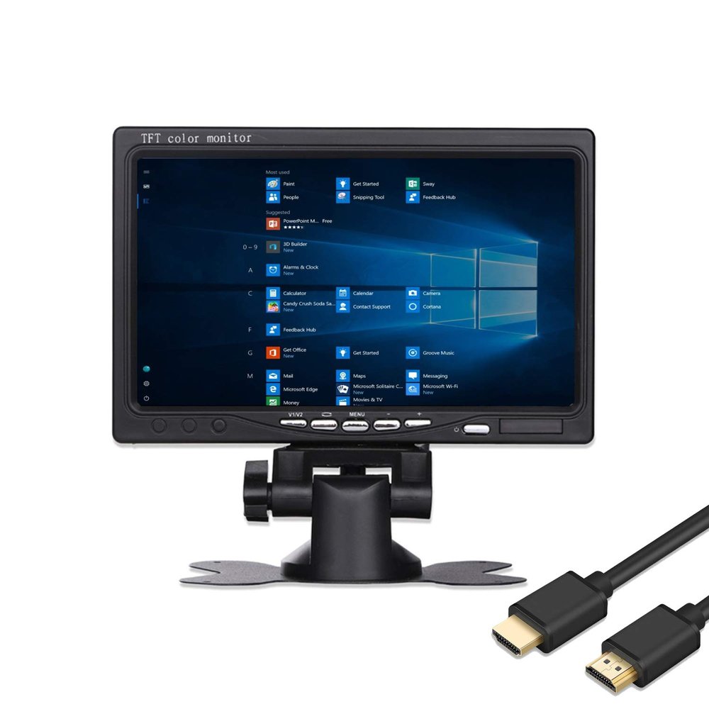 Yasoca 7 Inch Monitor HDMI - 1024x600 HD TFT LCD Screen Display AV VGA Input Built in Speaker for Raspberry Pi 3 Model B+ 3B CCTV Computer PC DVR Car