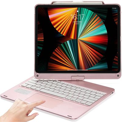 360 Rotatable Keyboard Case for iPad Air 13-inch (M4/M3/M2, 2026/2025/2024)/Pro 12.9 (6th/5th/4th/3rd Gen) with TouchPad, Flip Smart Case with Backlits Trackpad Keyboard, Rose Gold