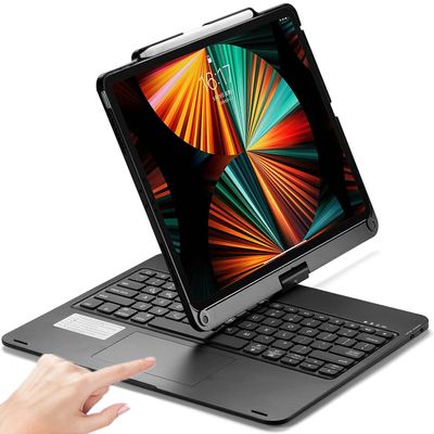360 Rotatable Keyboard Case for iPad Air 13-inch (M4/M3/M2, 2026/2025/2024)/Pro 12.9 (6th/5th/4th/3rd Gen) with TouchPad, Flip Smart Case with Backlits Trackpad Keyboard, Black