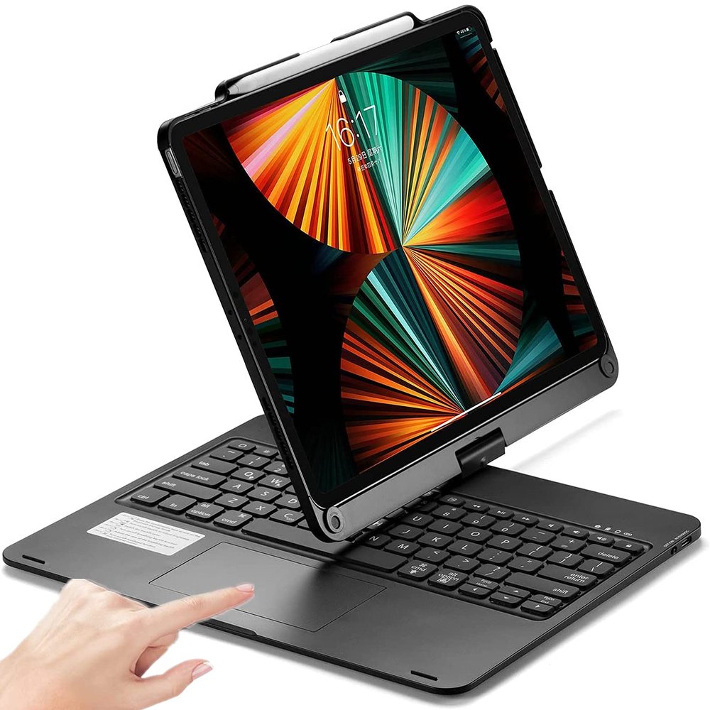 360 Rotatable Keyboard Case for iPad Air 13-inch (M4/M3/M2, 2026/2025/2024)/Pro 12.9 (6th/5th/4th/3rd Gen) with TouchPad, Flip Smart Case with Backlits Trackpad Keyboard, Black