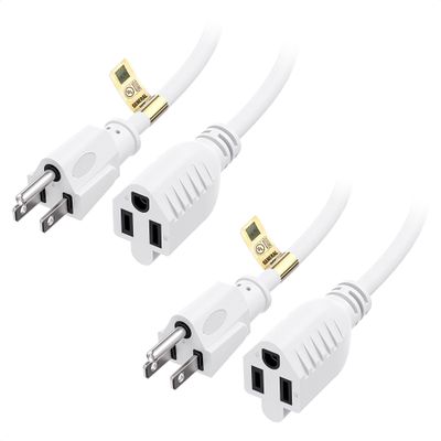 [UL Listed] Cable Matters 2-Pack 16 AWG Heavy Duty 13A Power Extension Cord - 6ft, 3 Prong Power Cord Extension, NEMA 5-15P to NEMA 5-15R, White