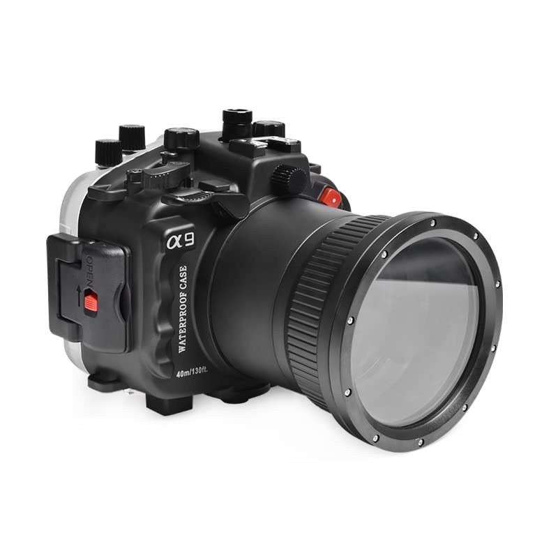Seafrog 40m/130ft Professional Waterproof Diving Housing Case with Standard Flat Port,for Sony A9 90mm Lens