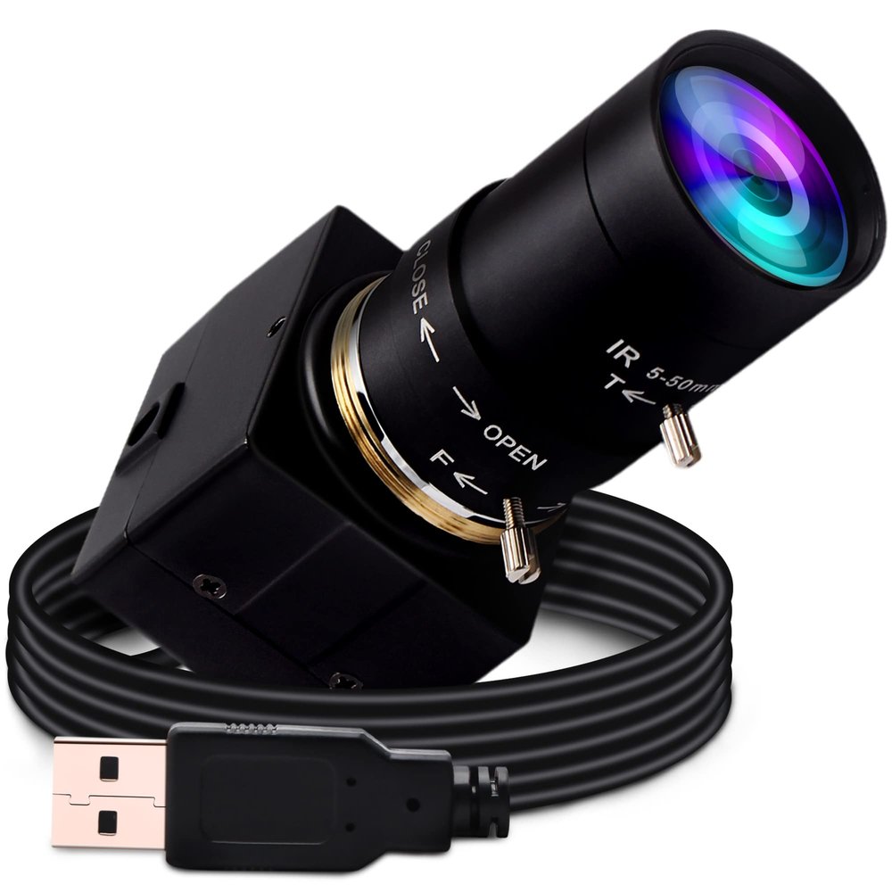 8MP USB Camera Manual Zoom 5-50mm Lens Webcam Variable Focus PC Camera Mini UVC USB2.0 USB with Camera for Computer IMX179 Close-up Camera Varifocal Web Camera with Zoom for Raspberry Pi Laptop