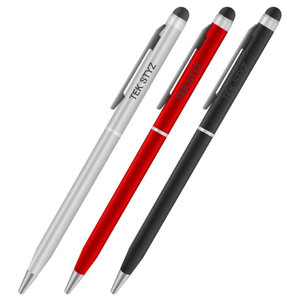PRO Stylus Pen for ARCHOS 50 Cesium with Ink, High Accuracy, Extra Sensitive, Compact Form for Touch Screens [3 Pack-Black-Red-Silver]