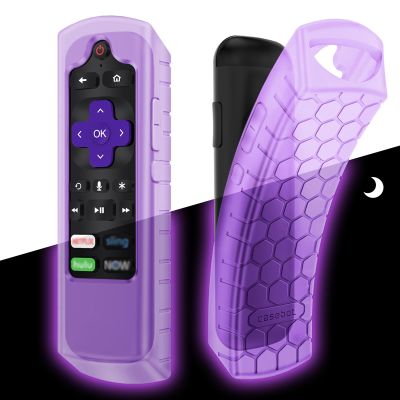 CaseBot Case for Roku Voice Remote RCA1R/RCAL7R, Express HD/4K+, Ultra LT Enhanced Voice, Express 3930, Premiere+ 3921, Streaming Stick+ Remote, Anti Slip Shockproof Silicone Cover, Purple Glow