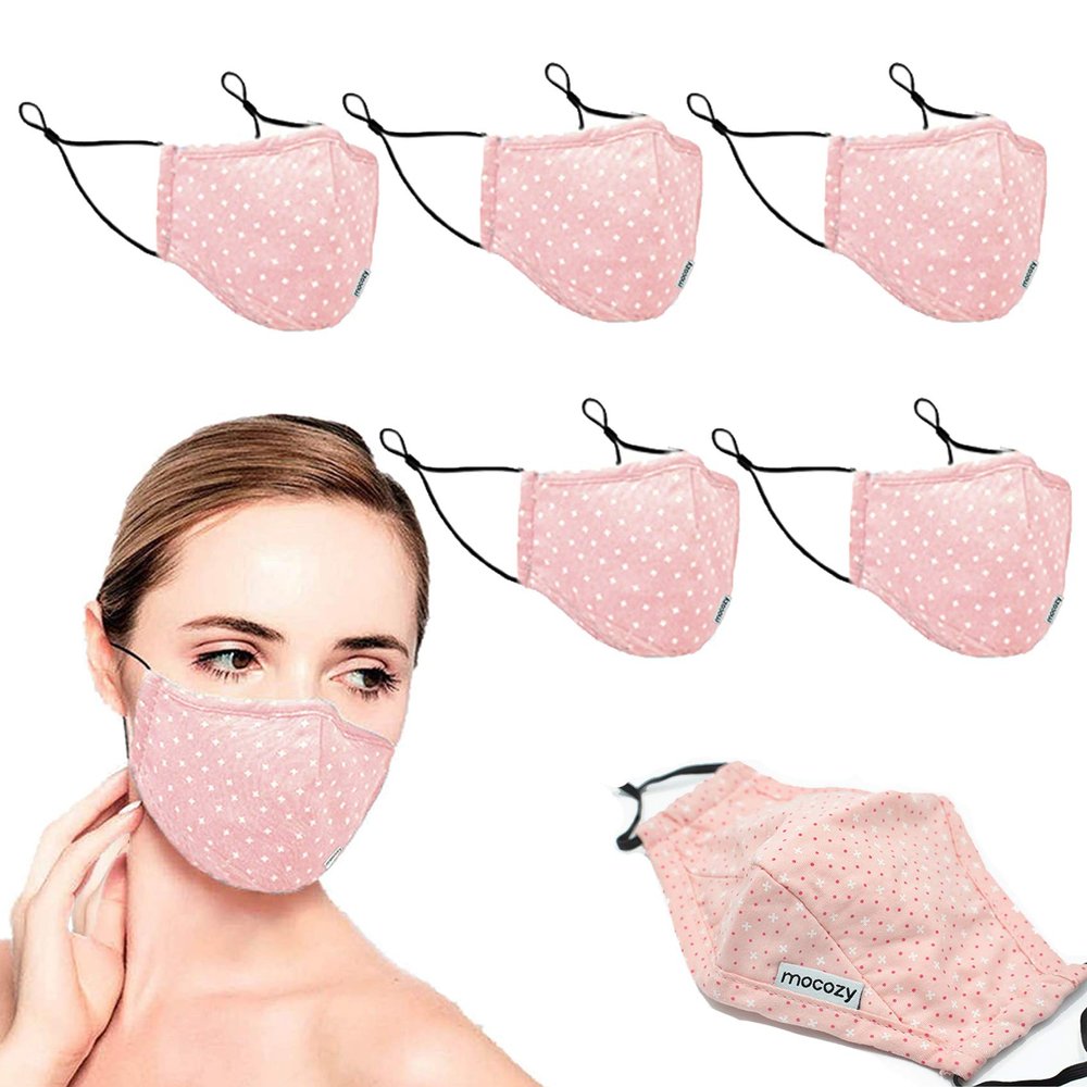 3-Layer Reusable Premium Quality Cotton Fabric Protective Covers (Pink-5Pack)