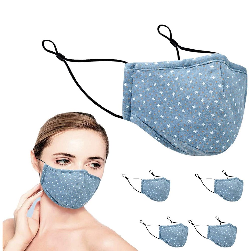 3-Layer Reusable Premium Quality Cotton Fabric Protective Covers (Blue-5Pack)