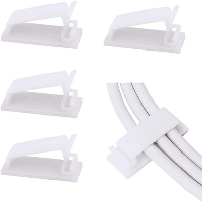 SOULWIT 50 x Self-Adhesive Cable Management Clips for USB Cable TV, Charger, Audio, Wire Clamp for Table, Car, Office, Home
