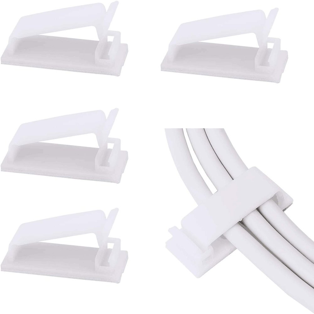 SOULWIT 50 x Self-Adhesive Cable Management Clips for USB Cable TV, Charger, Audio, Wire Clamp for Table, Car, Office, Home