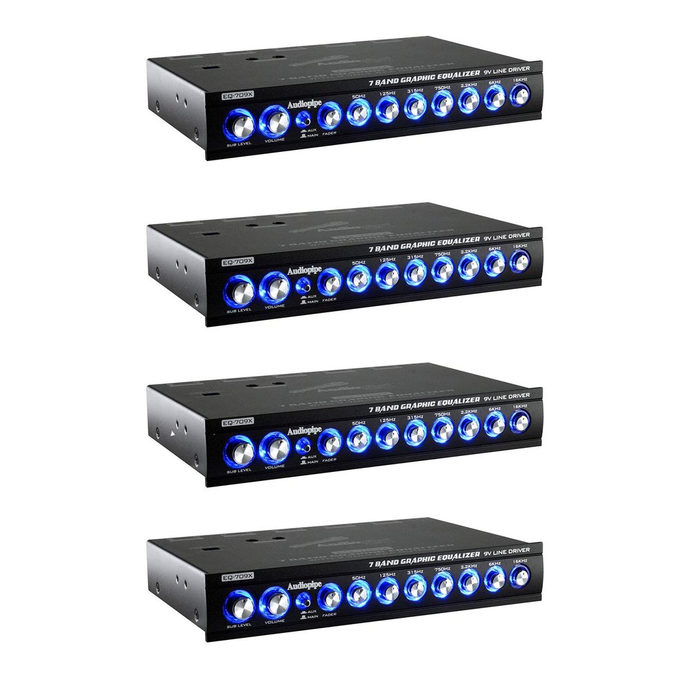 Audiopipe EQ-709X 7 Band 9 Volt Universal Half DIN Graphic Car Audio Equalizer for Car Stereo Sound System Subwoofer Speakers (4 Pack)