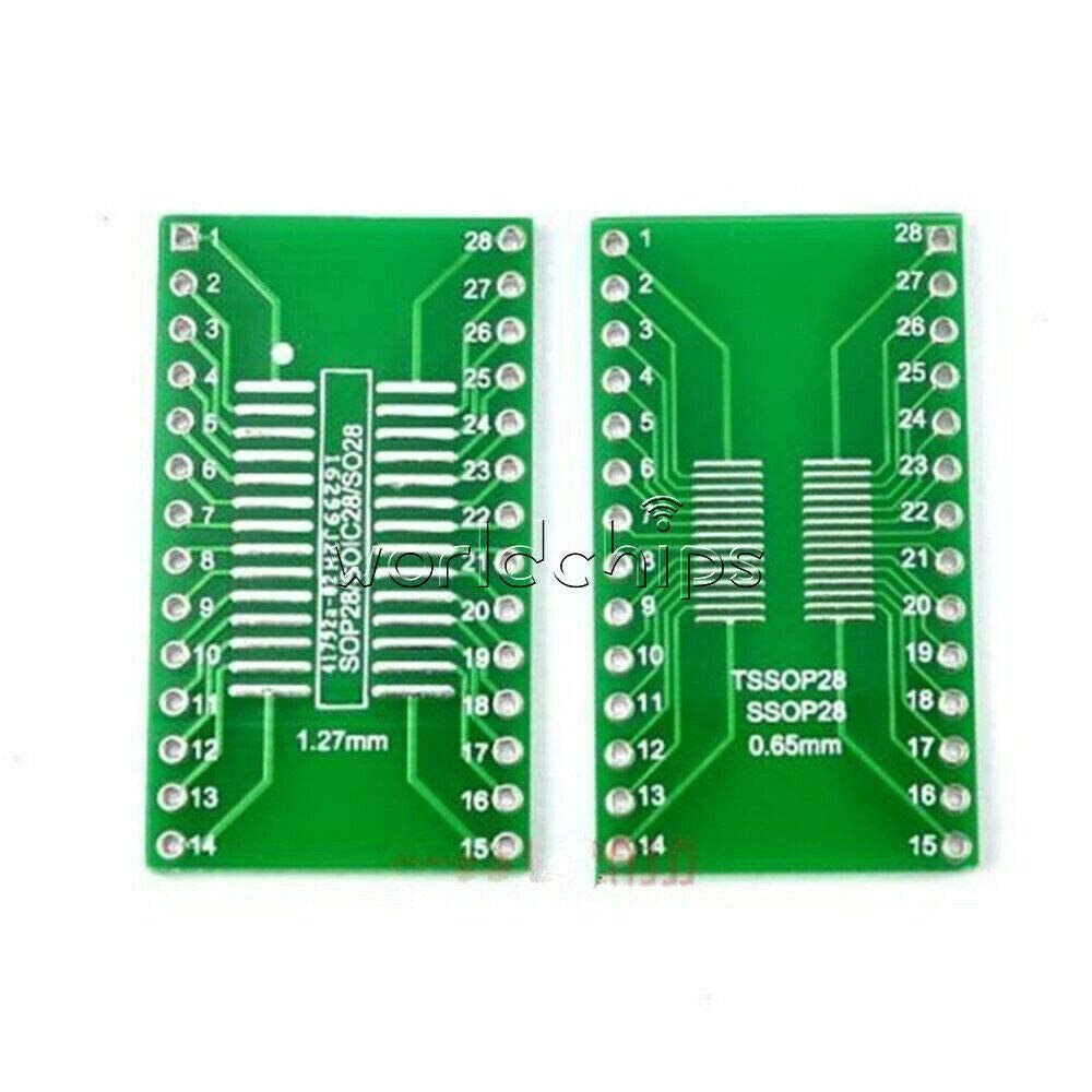 Electronic Components 2/5/10PCS 0.65/1.27mm SOP28 SSOP28 TSSOP28 to DIP28 Adapter Converter PCB Board - (Select:Green (5pcs))