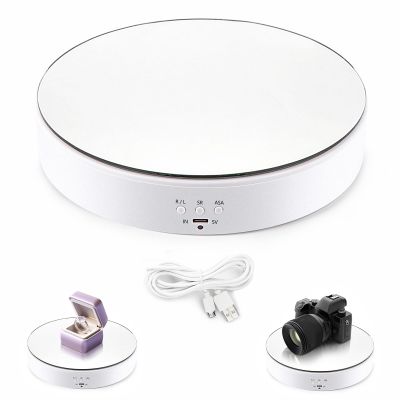 Leadleds Motorized Rotating Display Stand, 360 Degree Rotation 7.7" Top Mirror, Rotation Speed and Angle Adjustable Display Turntable for Photography, Video, Product Display (White)