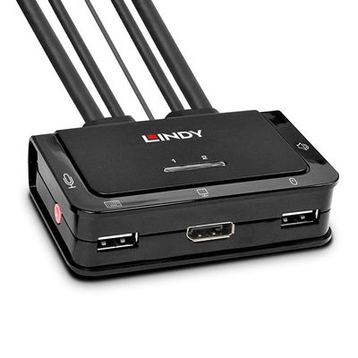 LINDY 2 Port DisplayPort 1.2, USB Type C, USB 2.0 & Audio Cable KVM Switch