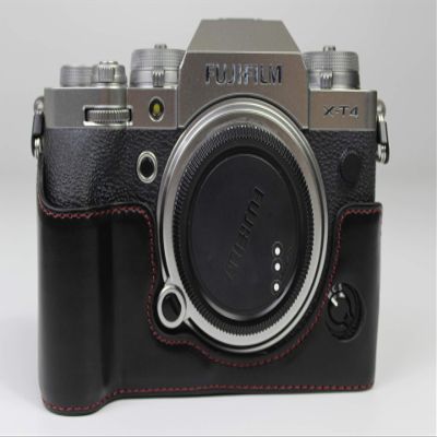X-T4 Case, BolinUS Handmade PU Leather Half Camera Case Bag Cover Bottom Opening Version for Fujifilm Fuji X-T4 XT4 with Hand Strap (Black)