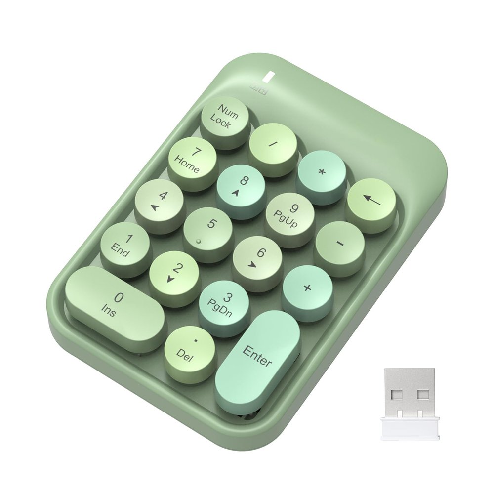 FELICON Wireless Numeric Keypad 18 Keys with 2.4G Mini Portable Silent Number Pad USB Receiver Financial Accounting Keyboard Extensions for Laptop Desktop PC ProGreen Mix