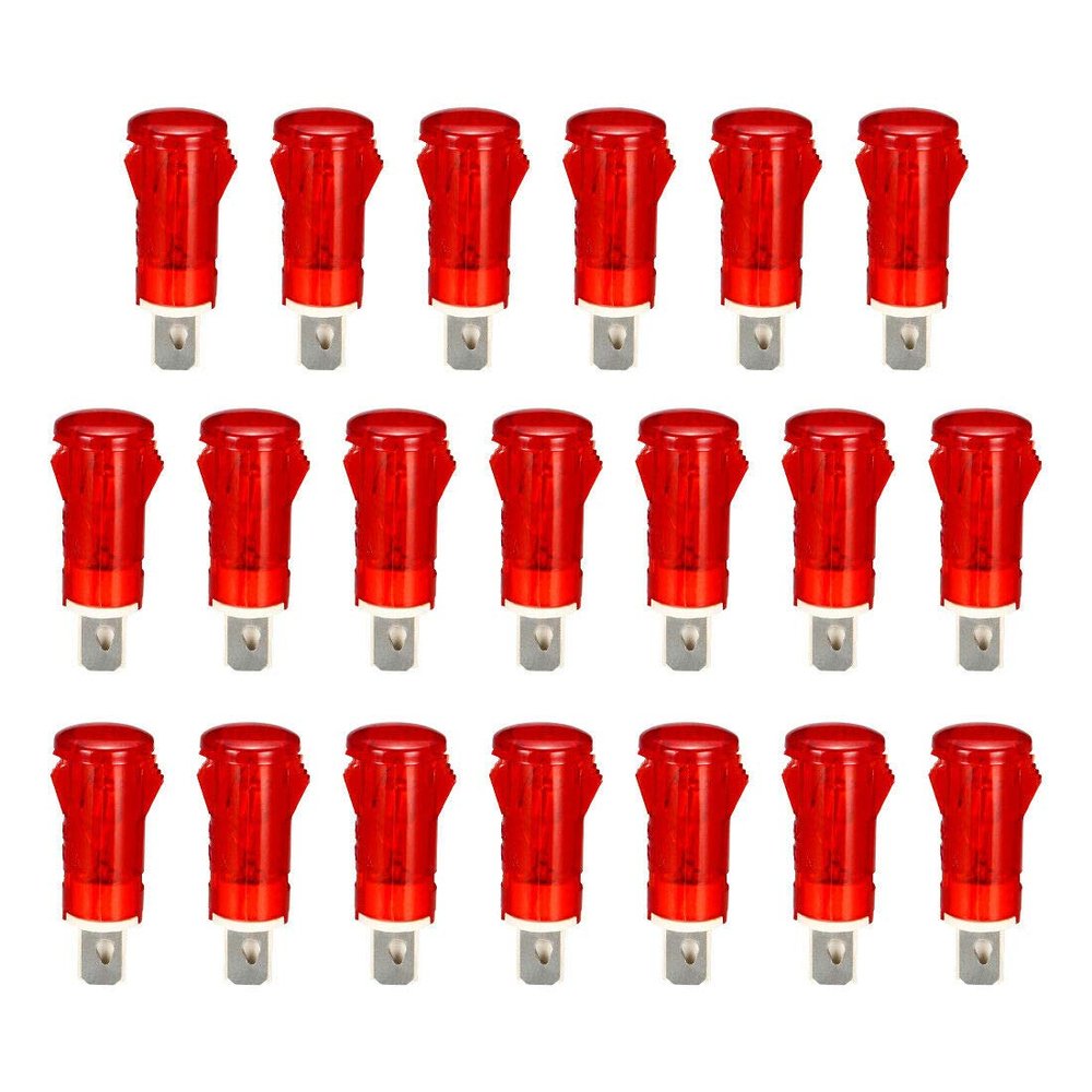 Electronic Components Neon Indicator Lights 220V, Dash Bulbs MDX-11A Red 10mm 2/5" Push-in Mount 20Pcs