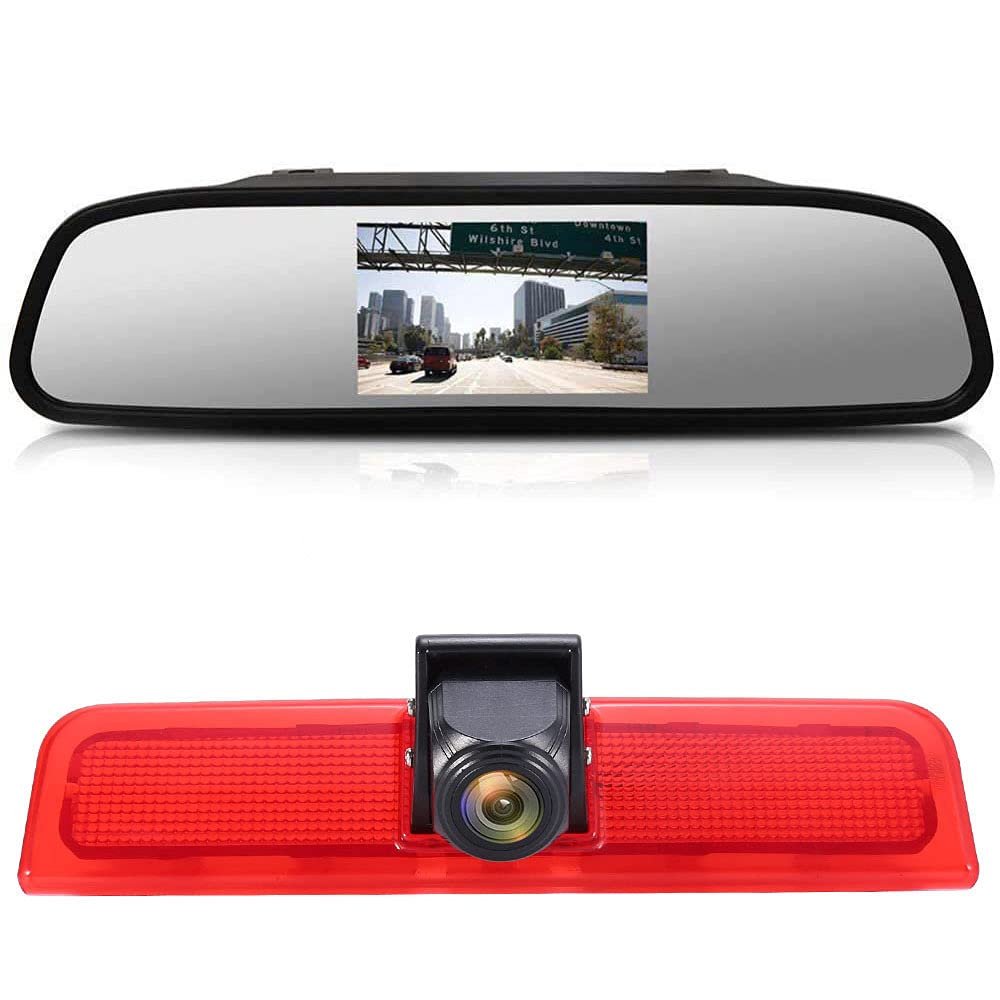 12mm Lens CMOS Rear View Camera+4.3" Car Rear View Mirror Brake Light Car Roof Rear View Camera Caddy Life 2K Facelift III Box 2KA Combi Cross Maxi Tdi Third 3 2003-2014 Bj