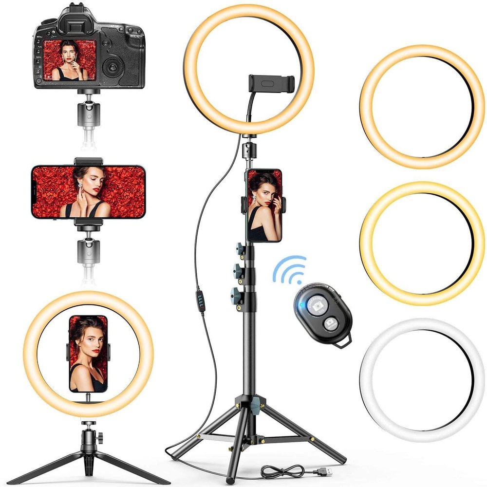 10 Selfie Ring Light with Tripod Stand & Cell Phone Holder for Live Stream/Makeup, UBeesize Mini Led Camera Ringlight for YouTube Video/Photography Compatible with iPhone Xs Max XR Android