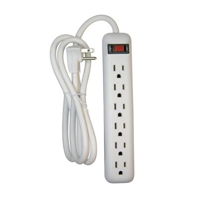 Clear Power 6 Outlet Power Strip, 8 ft Long Power Cord, Low-Profile Flat Plug, 3-Prong Grounded, White, 15 Amp Circuit Breaker, DC3S-0004-DC