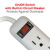 Clear Power 6 Outlet Power Strip, 8 ft Long Power Cord, Low-Profile Flat Plug, 3-Prong Grounded, White, 15 Amp Circuit Breaker, DC3S-0004-DC view 3