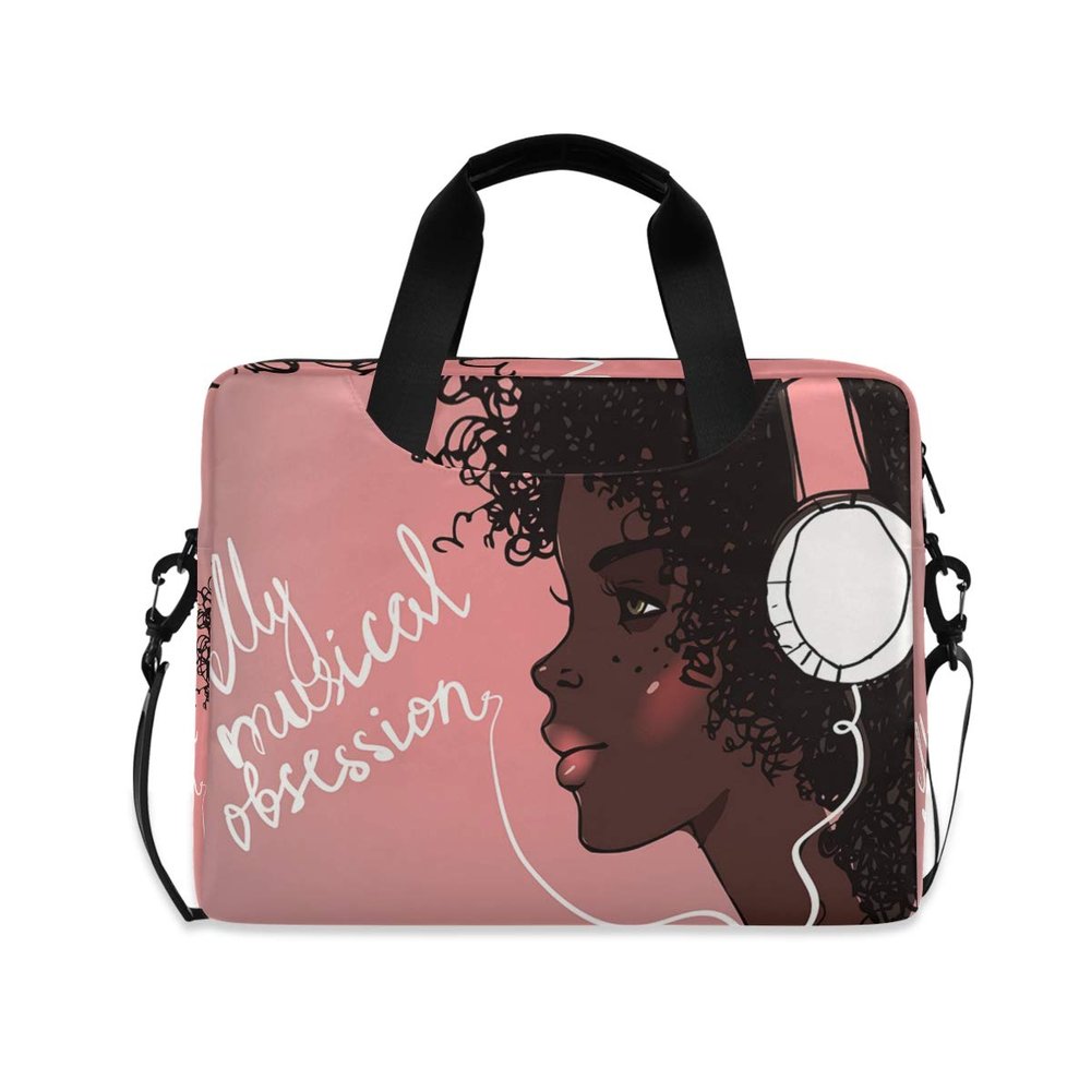 ALAZA African Girl with Headphones Laptop Case Bag Sleeve Portable Crossbody Messenger Briefcase w/Strap Handle, 13 14 15.6 inch