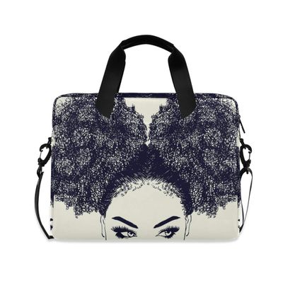 ALAZA African American Woman with Curly Hair Laptop Case Bag Sleeve Portable Crossbody Messenger Briefcase w/Strap Handle, 13 14 15.6 inch