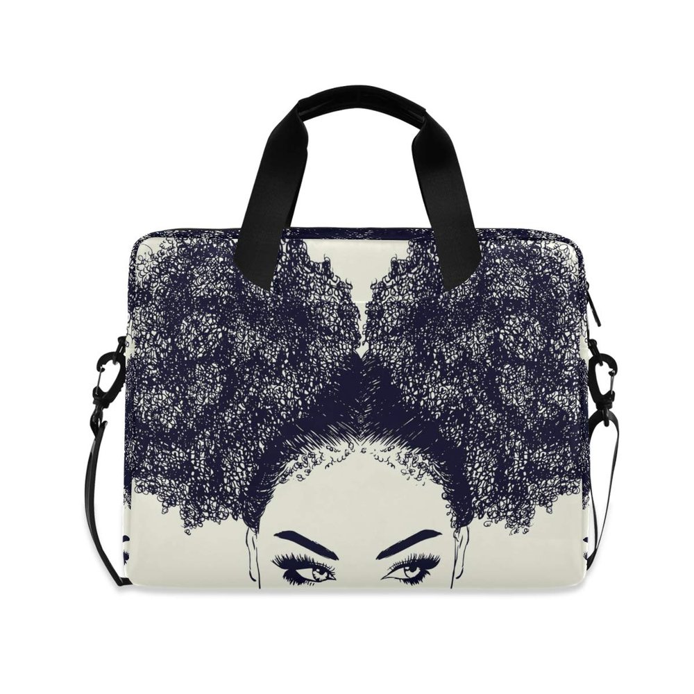 ALAZA African American Woman with Curly Hair Laptop Case Bag Sleeve Portable Crossbody Messenger Briefcase w/Strap Handle, 13 14 15.6 inch