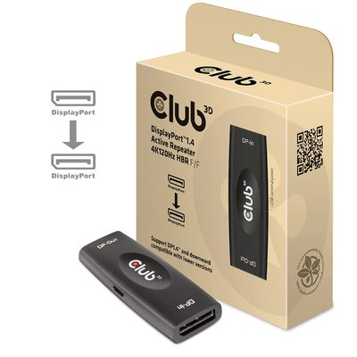 Club3D DP 1.4 4K120HZ HDR Active Repeater F/F displayport, W126175647 (Repeater F/F displayport Black DP 1.4 4K120HZ HDR Active Repeater F/F, displayport, displayport, Black)