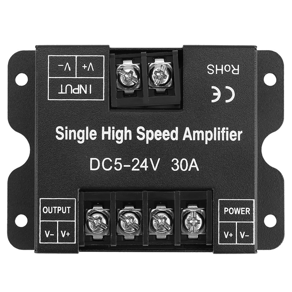 LED RGB Amplifier Controller, DC5-24V 30A Single High Speed Color LED Amplifier Data Repeater for Light Strip (3.3 x 2.4 x 0.)