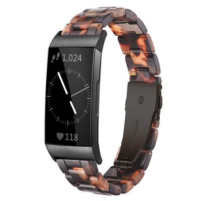 Ayeger Resin Band Compatible with Fitbit Charge 4,Charge 3/3 SE,Women Men Resin Accessory Black Buckle Band Wristband Strap Blacelet(Black Tortoise)