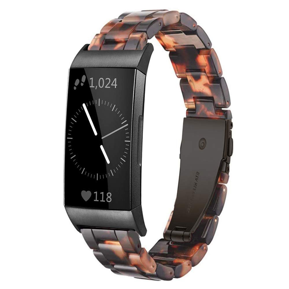 Ayeger Resin Band Compatible with Fitbit Charge 4,Charge 3/3 SE,Women Men Resin Accessory Black Buckle Band Wristband Strap Blacelet(Black Tortoise)