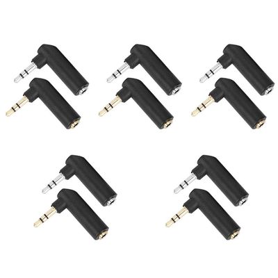 10Pcs 3.5mm Audio Adapter, Male to Female Headphone Connector, 90 Degree Right Angle Stereo Earphone Jack Adapter