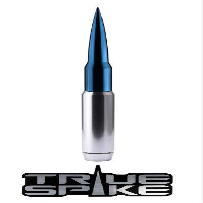 TRUE SPIKE 9 inch SILVER BLUE TIP PENETRATOR FAT BULLET ANTENNA with ANTI-THEFT + COPPER COIL in Heavy Gauge CNC Machined Billet Aluminum Short Compatible with Hummer H3 H3T