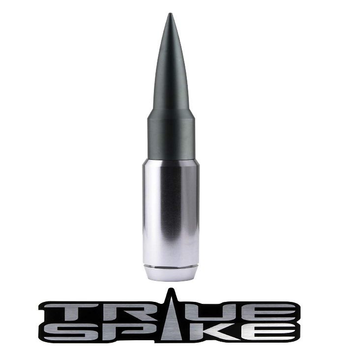 TRUE SPIKE 9 inch SILVER GUNMETAL PENETRATOR FAT BULLET ANTENNA with ANTI-THEFT + COPPER COIL in Heavy Gauge CNC Machined Billet Aluminum Short Compatible with Jeep Gladiator JT