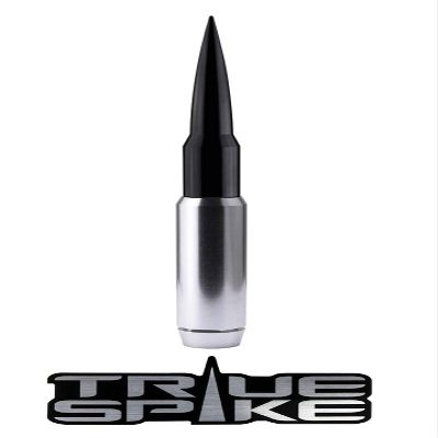 TRUE SPIKE 9 inch SILVER BLACK TIP PENETRATOR FAT BULLET ANTENNA with ANTI-THEFT + COPPER COIL in Heavy Gauge CNC Machined Billet Aluminum Short Compatible with Jeep Wrangler JK JKU JL JLU