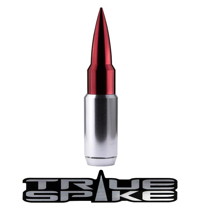 TRUE SPIKE 9 inch Silver RED TIP PENETRATOR Fat Bullet Antenna with Anti-Theft + Copper Coil in Heavy Gauge CNC Machined Billet Aluminum Short Compatible with Ford Raptor F-150