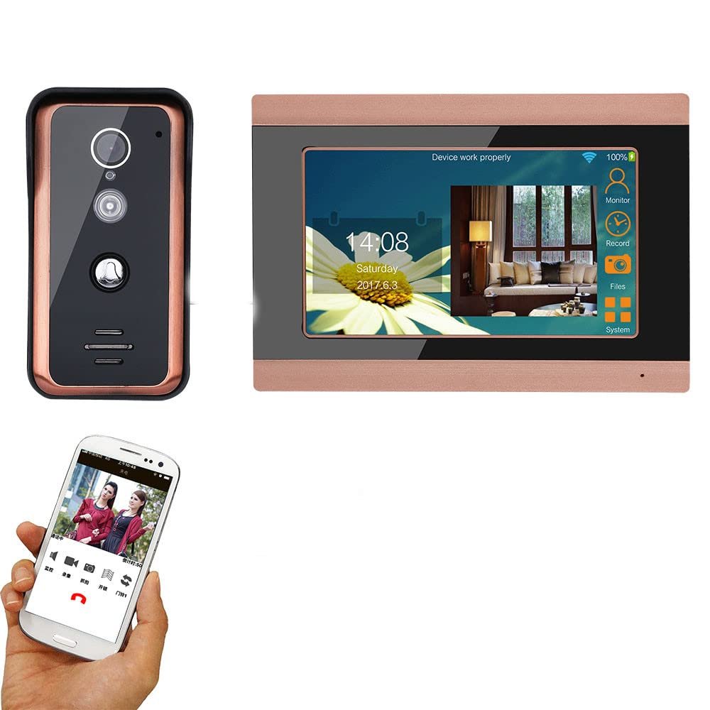 7 inch Wired WiFi Smart Doorbell Video Door Phone Intercom Entry System with 1000TVL Wired IR-Cut Camera Support Remote APP intercom Unlocking Recording Snapshot (1*Monitor & 1*Outdoor Unit)