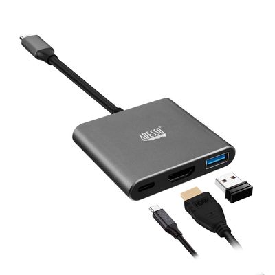 Adesso USB C Docking Station Multiport Adapter Dongle Type C Hub HDMI Support 4K@30Hz, 100W Max PD Charging, USB for MacBook Windows Laptop (TAA Compliant)