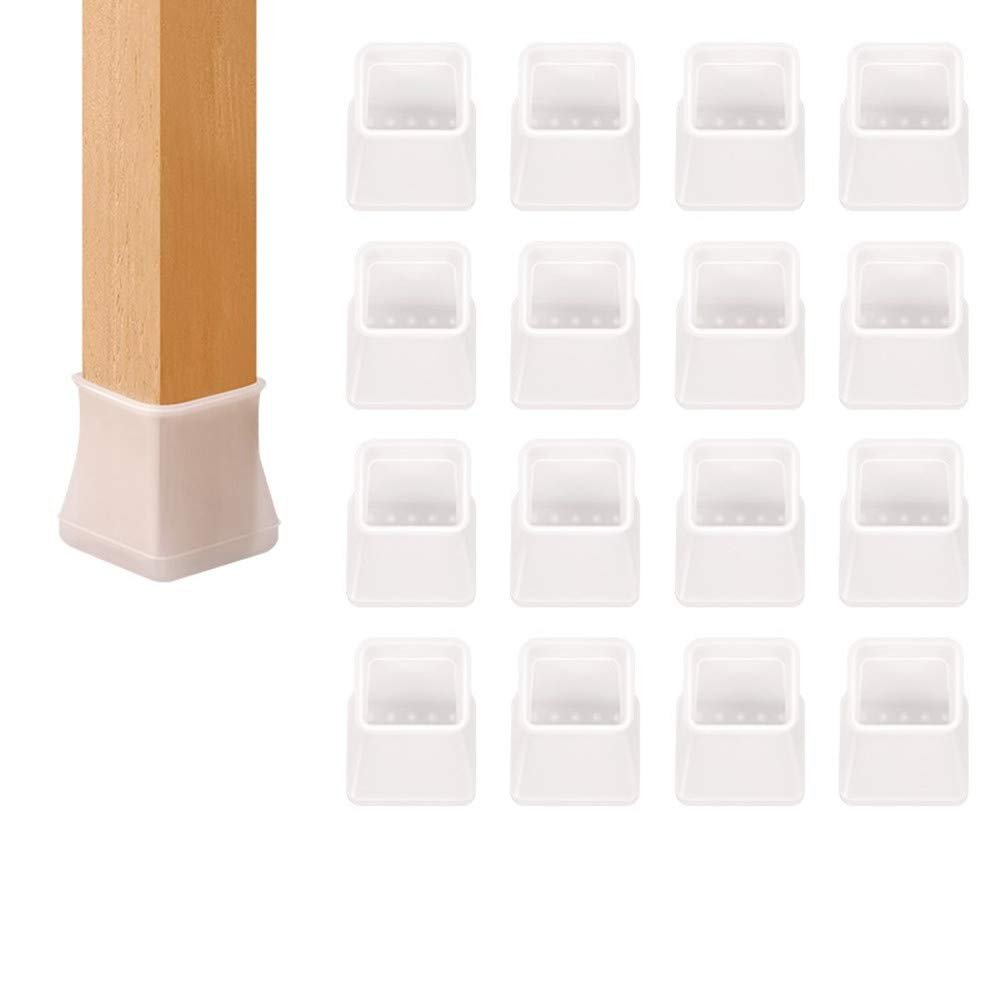 Qiwang 16 Legs Protective Floor mats, Silicone Leg Cap Protective Cover, Cover Furniture Legs to Prevent Scratches and Noise Without Leaving Traces (White Square 1.25 inch)