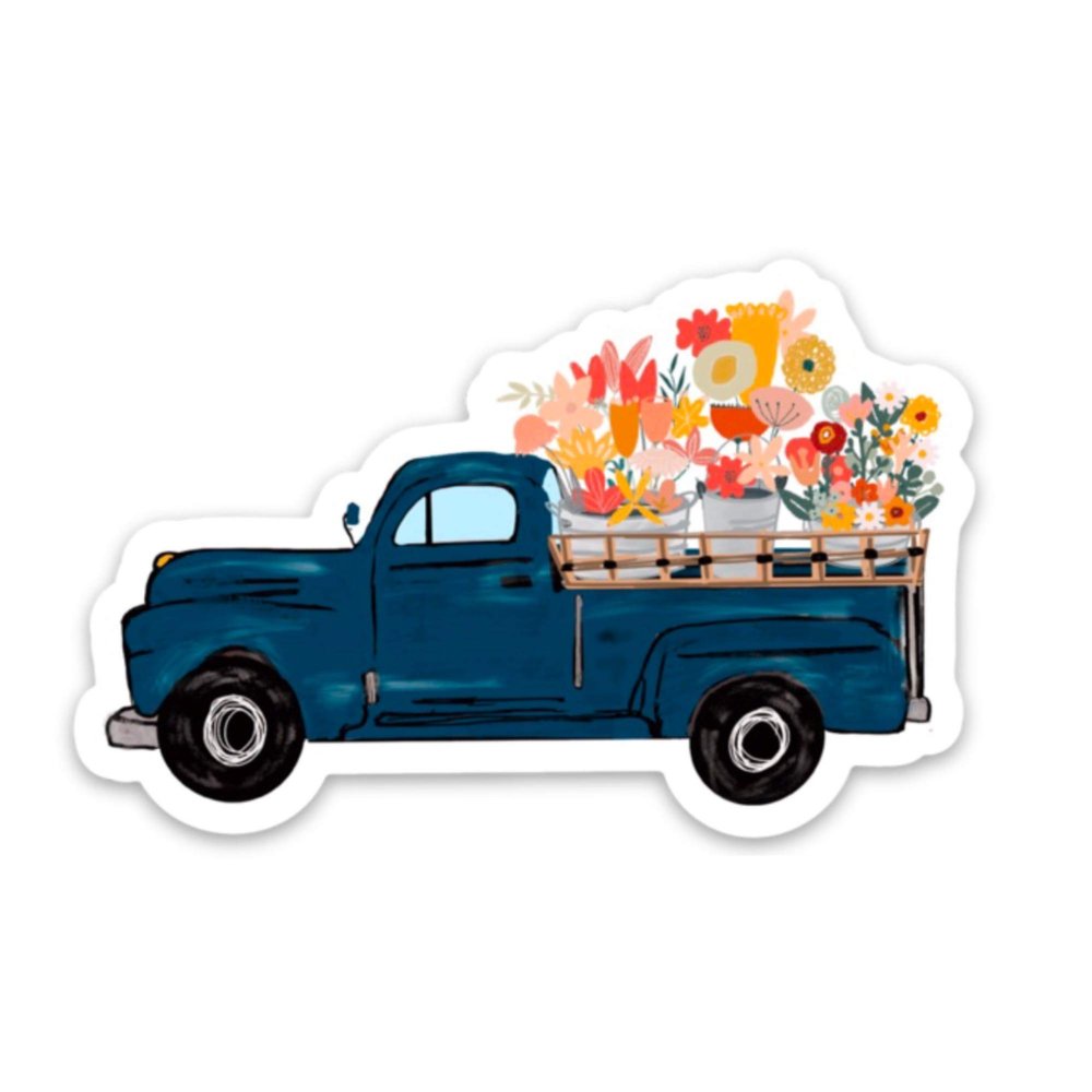 Old School Truck with Flowers Sticker | Inspirational Decals | Waterproof Vinyl Stickers for a Hydro Flask, Laptop, etc