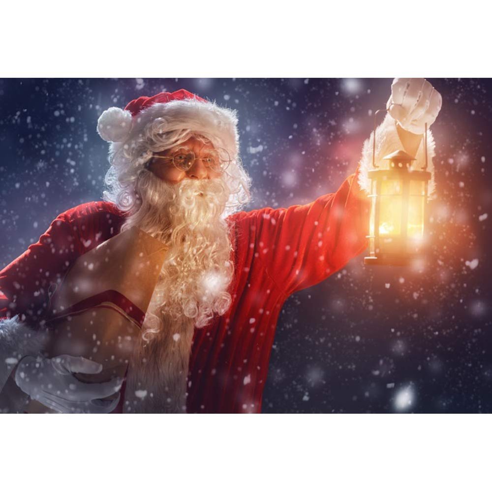 DORCEV 12x8ft Winter Snow Night Santa Claus Backdrop New Year Eve Christmas Party Decoration Banner Photography Background Blurry Falling Snowflake Bright Retro Lamp Photo Studio Wallpaper